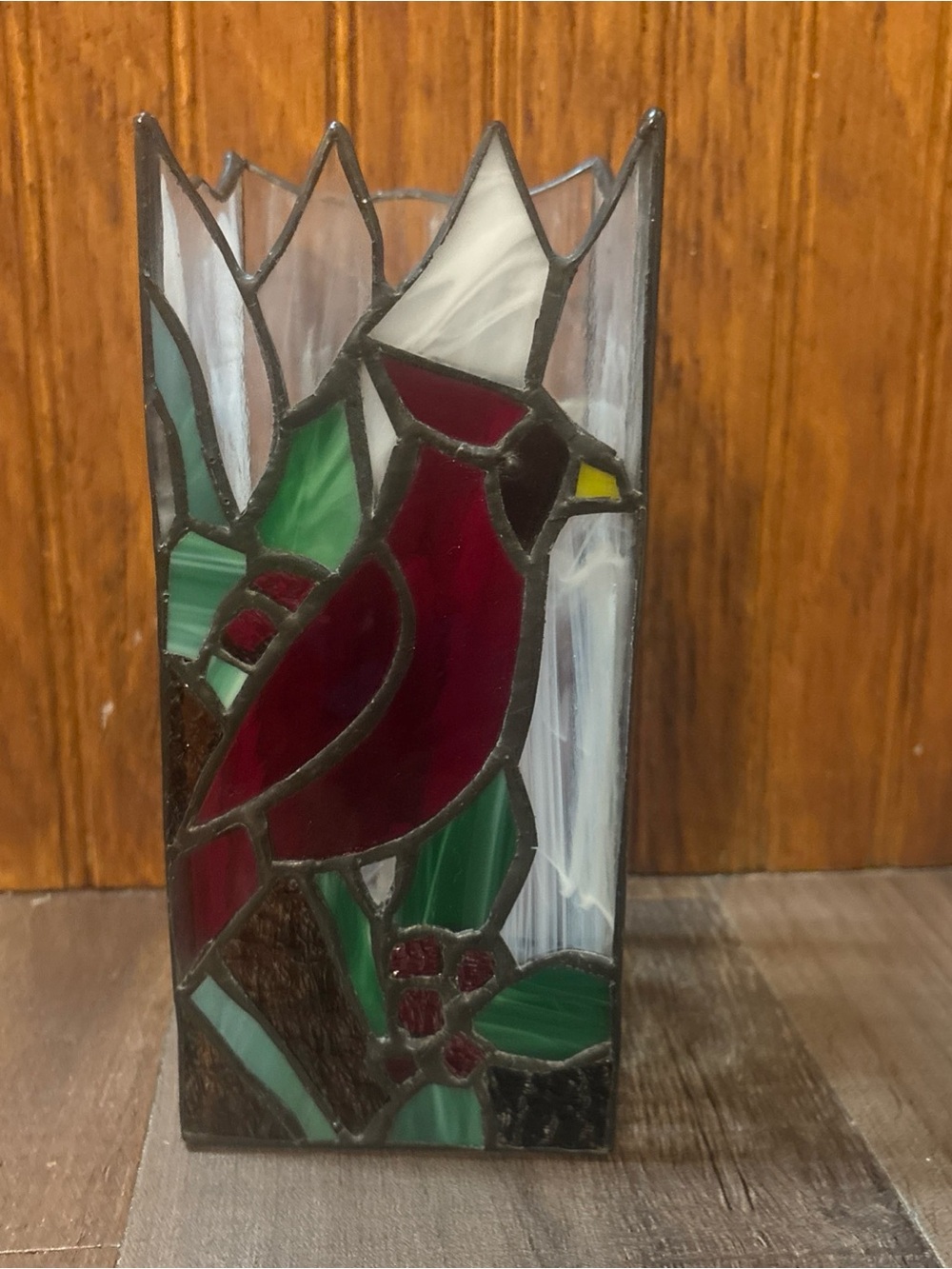 Stained Glass Cardinal Lantern Candle Holder Shade